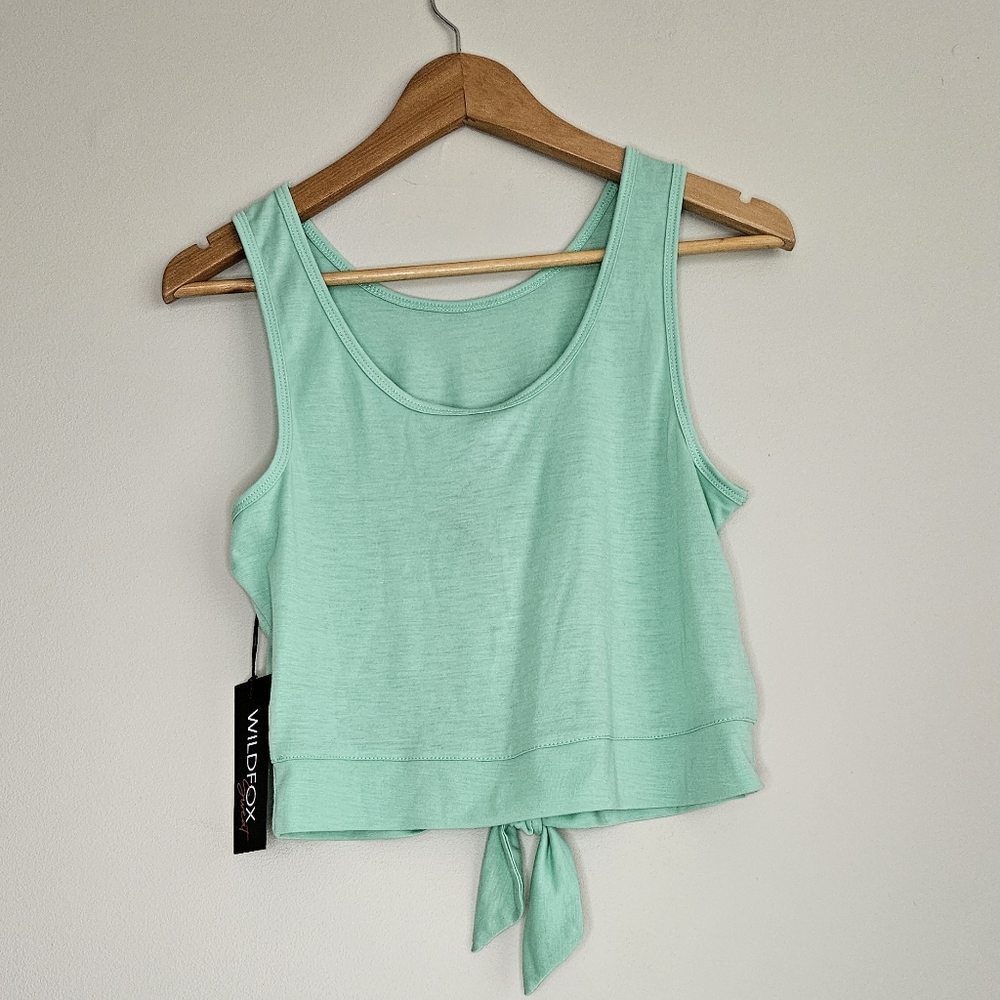NEW Wildfox Top Darla Tie Front Crop Top Shirt Green Sleeveless Size Medium